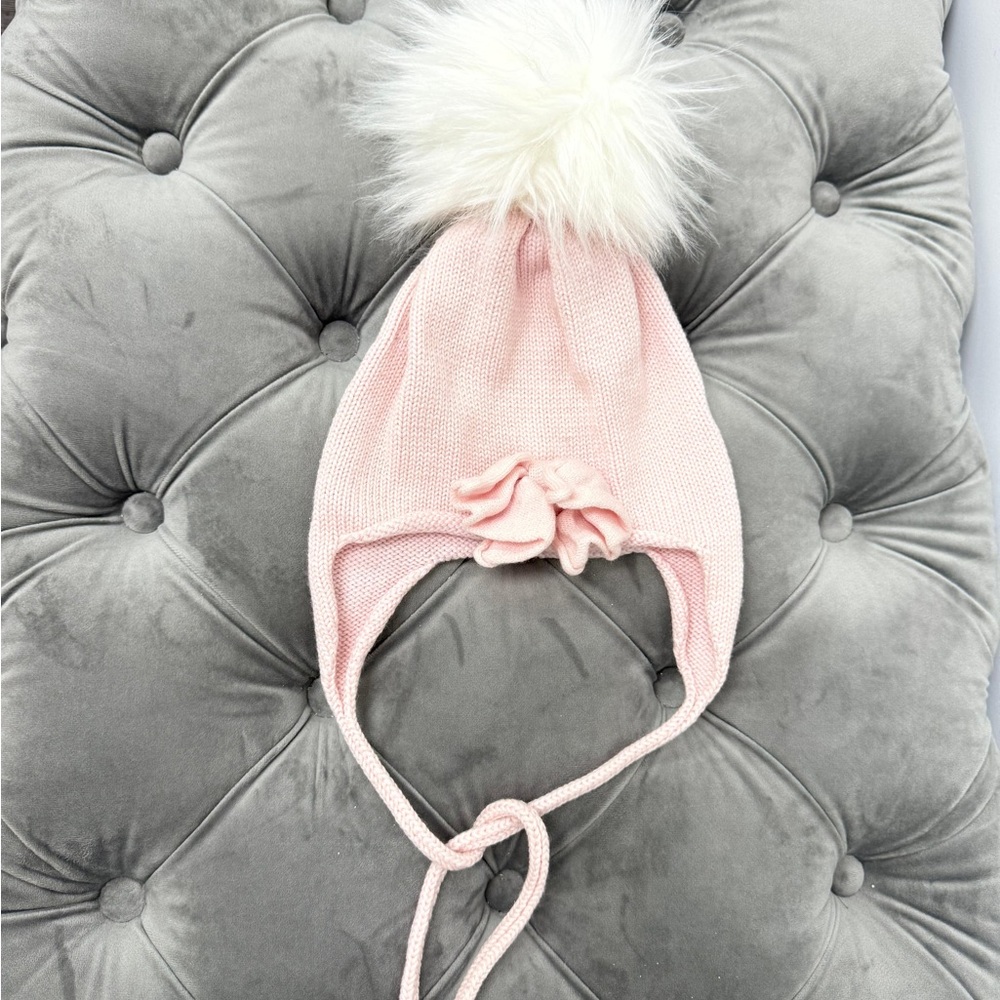 Charming Pink Kids Hat with Fluffy White Pom Pom